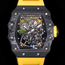 레플리카 [리차드밀레] 남성용 라파엘 나달 RM35-02 파트너십 기념 에디션!! 칼리버 RMAL1 100% 포지드 카본 케이스 스켈레톤 다이얼 오토매틱 무브먼트 RIC09600  