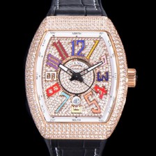 레플리카 [프랭크뮬러] 남성용 뱅가드 오토매틱 ETA2824-2 타입 45mm 로즈골드/보석큐빅 가죽줄 보석다이얼 fra30642  