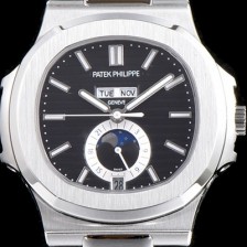 레플리카 [파텝필립] 남성용 파텍필립 신형 노틸러스 데이데이트 문페이즈 블랙 텍스쳐드 다이얼 기계식 자동형 무브먼트 PAT0131  