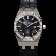 레플리카 [오데마피게] 여성용 로얄오크 67651ST.ZZ.D002CR.01 악어가죽줄 33mm 쿼츠 무브먼트 블랙 와플 다이얼 aud6516  