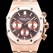 레플리카 [오데마피게] 남성용 NEW 로얄오크 26331OR.OO.1220OR.02 18K 로즈골드 41mm 사이즈 드레스 워치!! 크로노그래프 브라운 와플 다이얼 브레이슬릿 신형 ETA 7750B-2 오토매틱 무브먼트 AUD0121  