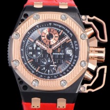 레플리카 [오데마피게] 남성용 로얄오크 오프쇼어 서바이버 크로노그래프 기능 오토매틱 A7750-2 타입 44미리 가죽시계 금장 블랙다이얼 AUD74578  