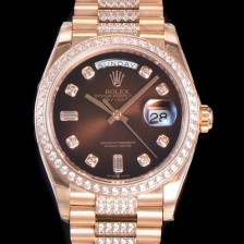 레플리카 [로렉스] 남성용 데이데이트 오토매틱 Cal.3235타입 36mm 금장시계 로즈골드 올금 다이아베젤부착 메탈줄 브라운다이얼 rol37581  
