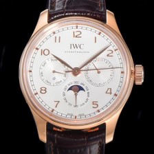 레플리카 [아이더블유씨] 남성용 포르투기즈 IW344202 퍼페추얼 캘린더 문페이즈 오토매틱 42mm Cal.82650 타입 18K 로즈골드 가죽줄 화이트다이얼   iwc25810  