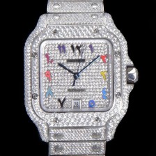 레플리카 [까르띠에] 남성용 산토스 쥬얼 다이아몬드 셋팅 베젤 40mm 큐빅/보석 다이얼 오토매틱 무브먼트 CAR40199  