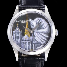 레플리카 [파텍필립] 남성용 칼라트라바 5077P 오토매틱 투어빌론 Cal.240타입 38.6미리 가죽줄 에나멜 아크워크 블랙다이얼 pat46320  