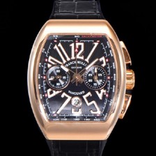 레플리카 [프랭크뮬러] 남성용 뉴 사라토거 오토매틱 크로노그래프 A7750-2타입 44mm 금장시계 가죽줄 블랙다이얼 fra68539  