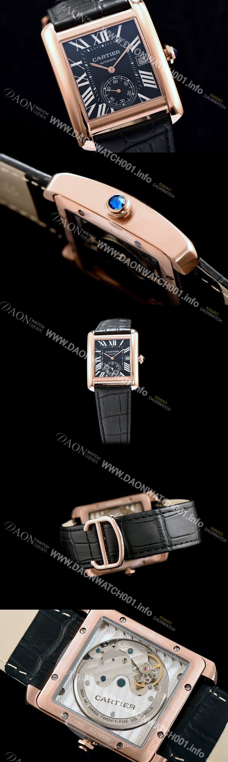 레플리카 [까르띠에] 남성용 탱크 블랙 다이얼 오토매틱 무브먼트 CAR0525