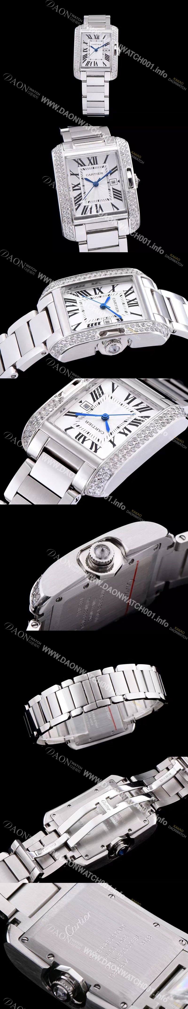 레플리카 [까르띠에] 남성용 탱크 WT100028 앙글레즈 워치!! 브릴리언트 컷 다이아몬드 베젤 실버 마감 래커 플렝케 다이얼 쿼츠 무브먼트 CAR0014
