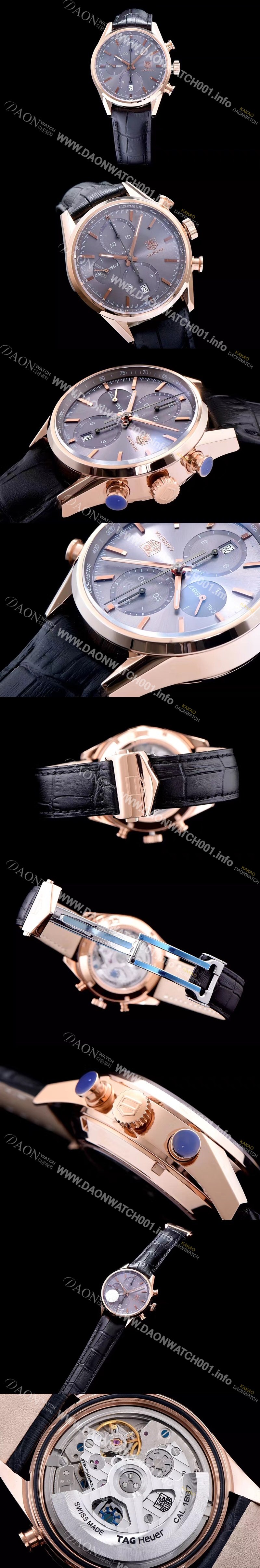 레플리카 [태그호이어] 남성용 까레라 칼리버 1887 크로노그래프 로즈골드 그레이 다이얼 오토매틱 무브먼트 TAG0230