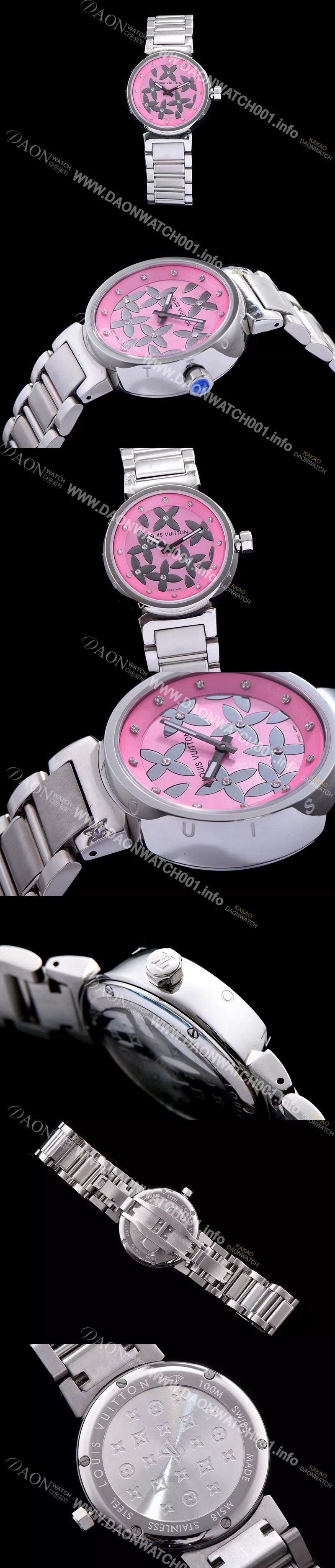 레플리카 [루이비통] 남성용 탕부르 핑크 다이얼 쿼츠 무브먼트 LOU4200