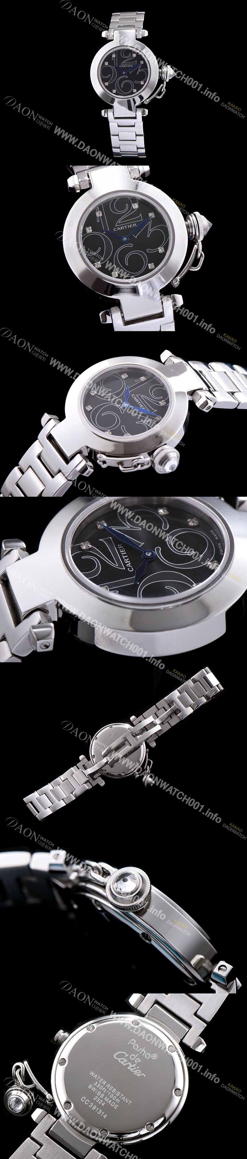 레플리카 [까르띠에] 남성용 파샤 블랙다이얼 스위스 쿼츠 무브먼트 CAR0504