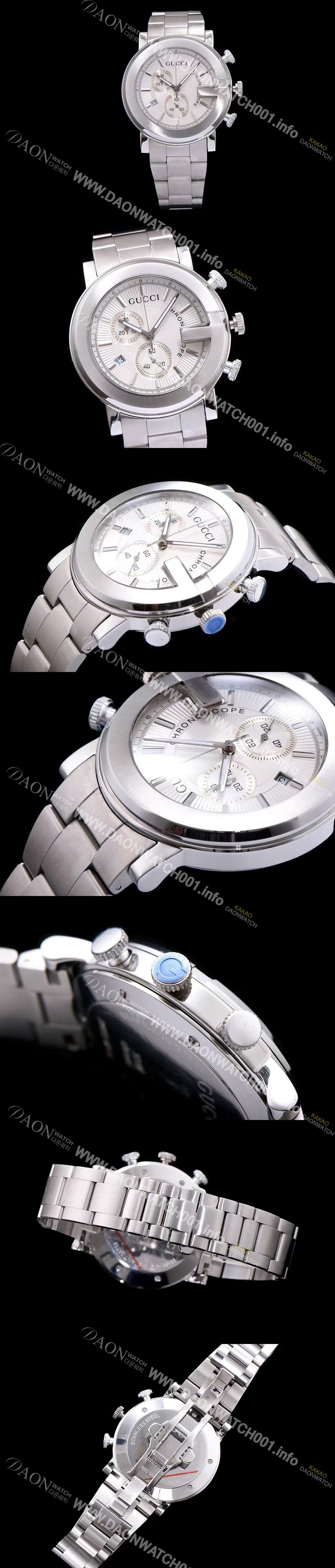 레플리카 [구찌] 남성용 G-크로노 177890 I1630 8462 크로노스카프 G 모양 베젤 화이트 텍스쳐 다이얼 브레이슬릿 스위스 쿼츠 무브먼트 GUC4241