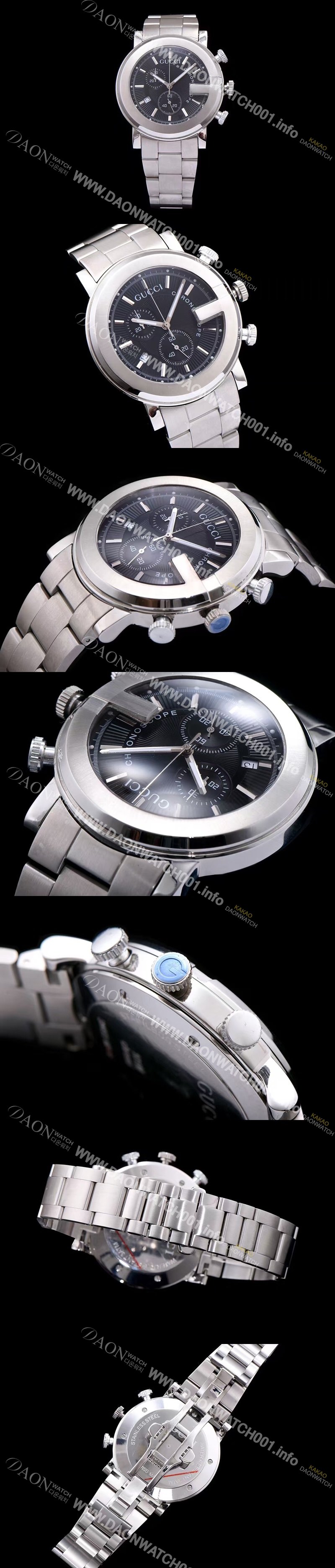 레플리카 [구찌] 남성용 G-크로노 177890 I1630 8462 크로노스카프 G 모양 베젤 블랙 텍스쳐 다이얼 브레이슬릿 스위스 쿼츠 무브먼트 GUC4240