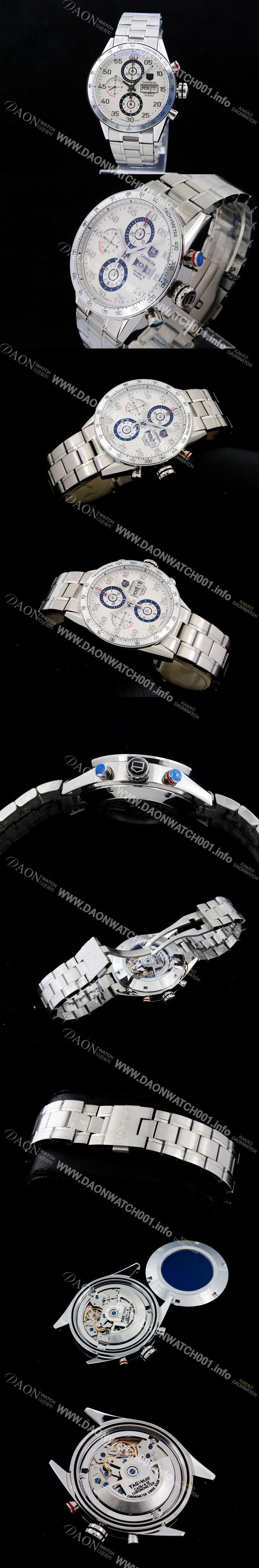 레플리카 [태그호이어] 남성용 까레라 칼리버 16 크로노그래프 화이트 다이얼 오토매틱 무브먼트 TAG0214