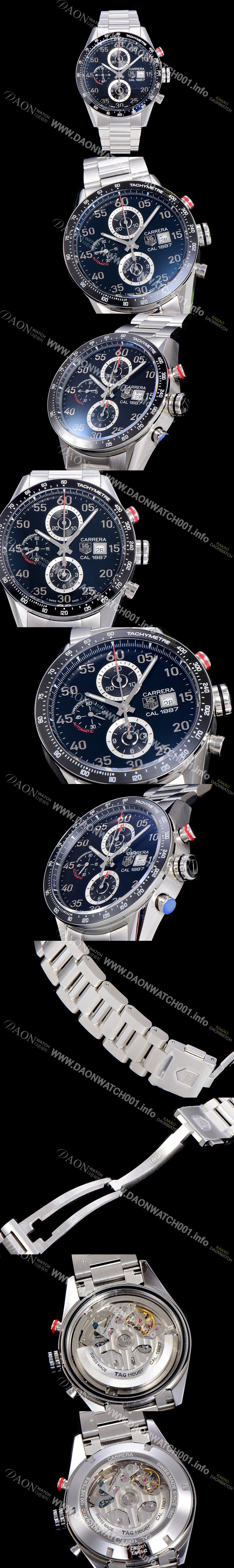 레플리카 [태그호이어] 남성용 까레라 CAL.1887 크로노그래프 블랙 다이얼 오토매틱 무브먼트 TAG0210