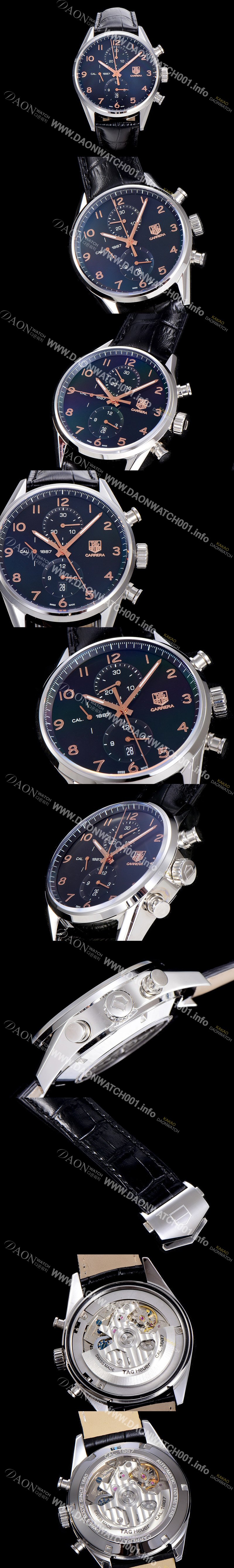 레플리카 [태그호이어] 남성용 까레라 칼리버 1887 크로노그래프 블랙 다이얼 7750 오토매틱 무브먼트 TAG0200