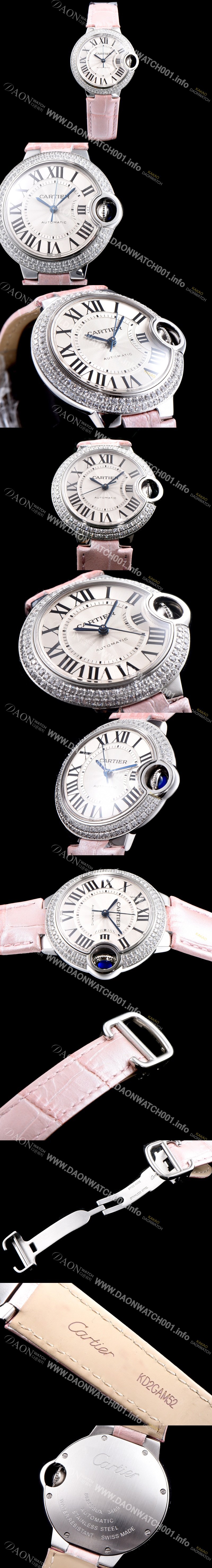 레플리카 [까르띠에] 여성용 발롱블루 WE902067 33mm 다이아몬드 베젤 화이트 다이얼 오토매틱 무브먼트 CAR0500