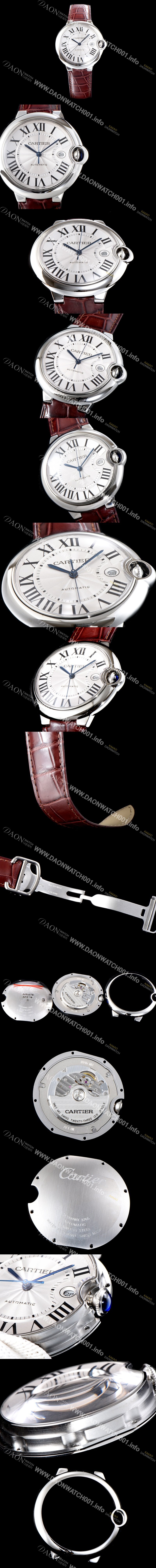 레플리카 [까르띠에] 남성용 2019신상 발롱블루 W69016Z4 42mm 브라운 악어가죽 밴드 화이트 다이얼 오토매틱 무브먼트 CAR0510