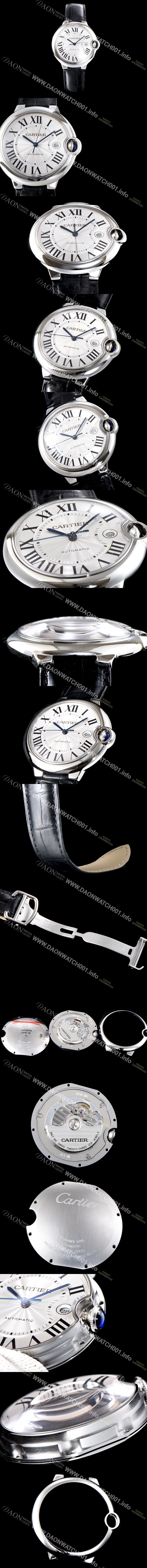 레플리카 [까르띠에] 남성용 2019신상 발롱블루 W69016Z4 42mm 악어가죽 밴드 화이트 다이얼 오토매틱 무브먼트 CAR0500