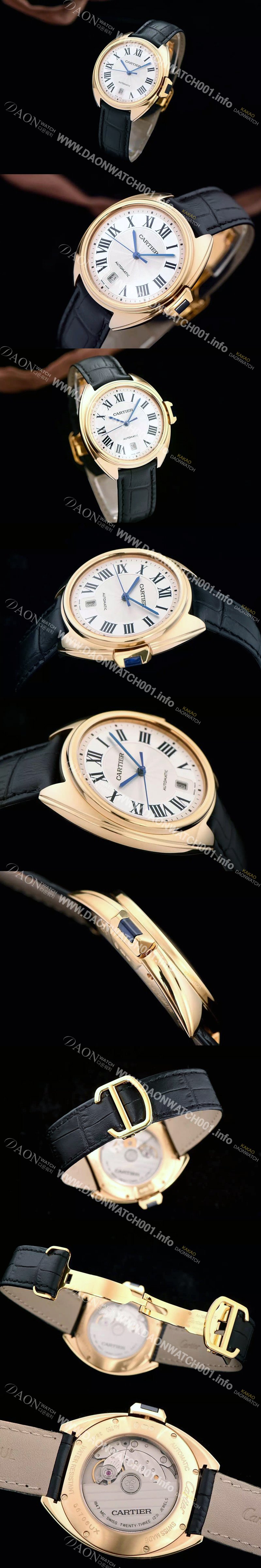 레플리카 [까르띠에] 남성용 최신버전!! 끌레 드 까르띠에 WGCL0002 18K 옐로우골드 케이스 실버 플렝케 다이얼 오토매틱 무브먼트 CAR0121