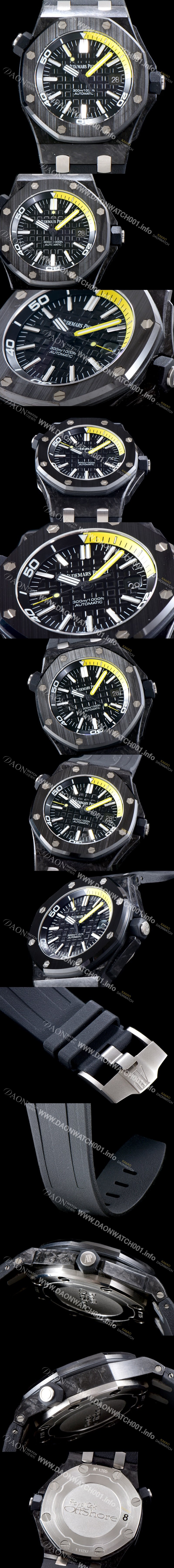 레플리카 [오데마피게] 남성용 신형 다이버 모델!! 로얄오크 오프쇼어15706AU.OO.A002CA.01 포지드카본 블랙 와플 다이얼 오토매틱 무브먼트 AUD0200