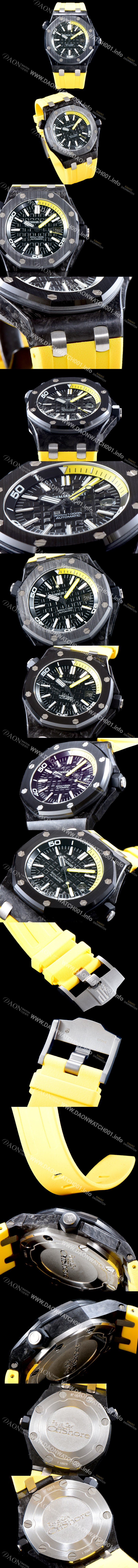 레플리카 [오데마피게] 남성용 신형 다이버 모델!! 로얄오크 오프쇼어15706AU.OO.A002CA.01 포지드카본 블랙 와플 다이얼 오토매틱 무브먼트 AUD0234