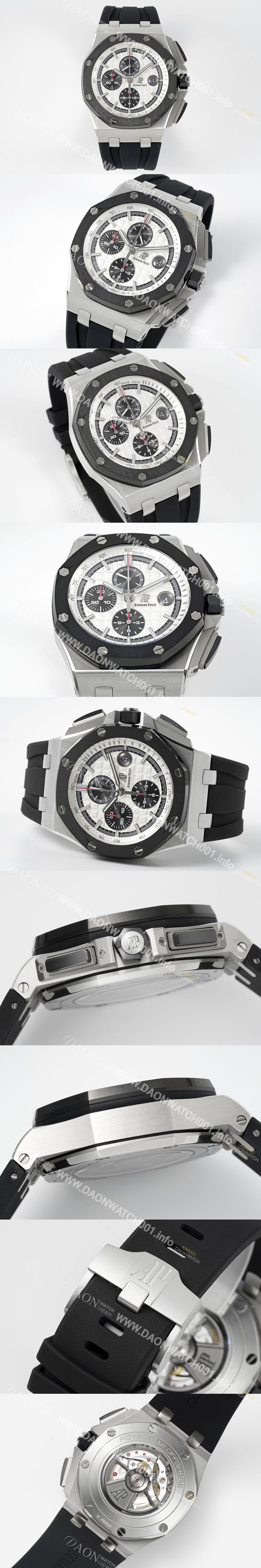 레플리카 [오데마피게] 남성용 NEW MOVT UP!! 로얄오크 오프쇼어 26400SO.OO.A002CA.01 블랙 세라믹 베젤 크로노그래프 화이트 와플 다이얼 오토매틱 무브먼트 AUD0203