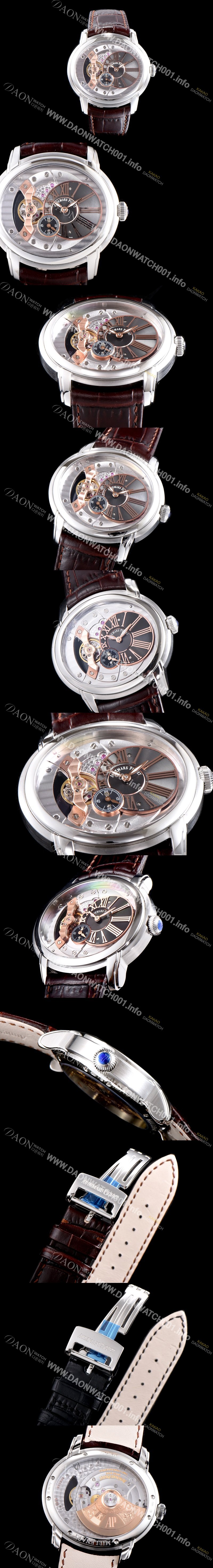 레플리카 [오데마피게] 남성용 밀레어리 최신형 업그레이드 모델 15350ST.OO.D002CR.01 칼리버 4101 실버 스켈레톤 다이얼 오토매틱 무브먼트 AUD0103