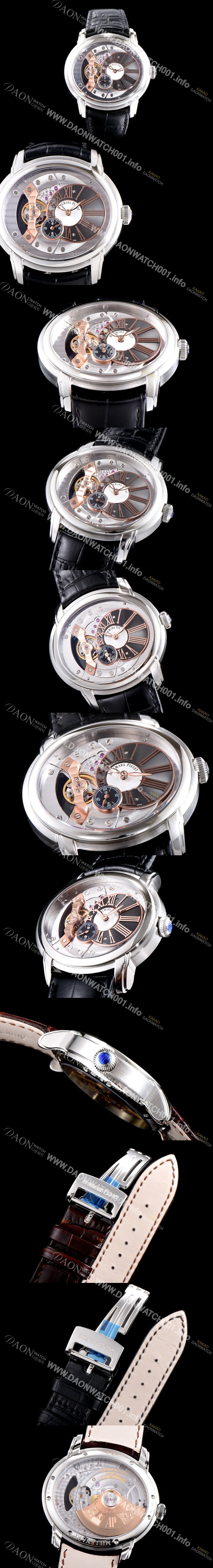 레플리카 [오데마피게] 남성용 밀레어리 최신형 업그레이드 모델 15350ST.OO.D002CR.01 칼리버 4101 실버 스켈레톤 다이얼 오토매틱 무브먼트 AUD0105