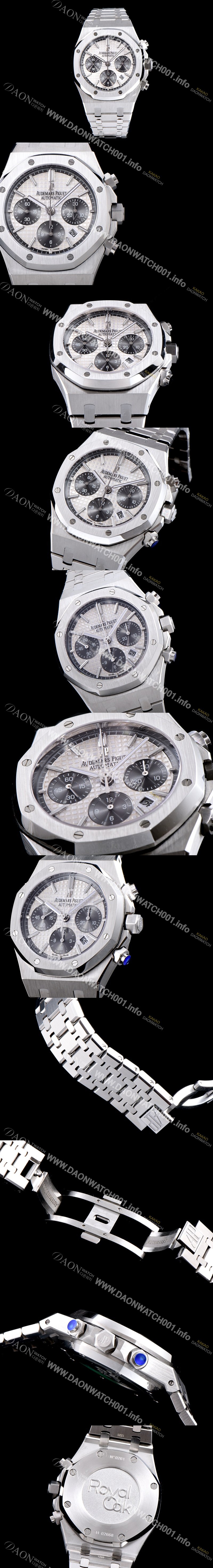 레플리카 [오데마피게] 남성용 NEW 로얄오크 26331ST.OO.1220ST.03 41mm 사이즈 드레스 워치!! 크로노그래프 화이트 와플 다이얼 브레이슬릿 신형 ETA 7750B-2 오토매틱 무브먼트 AUD0140