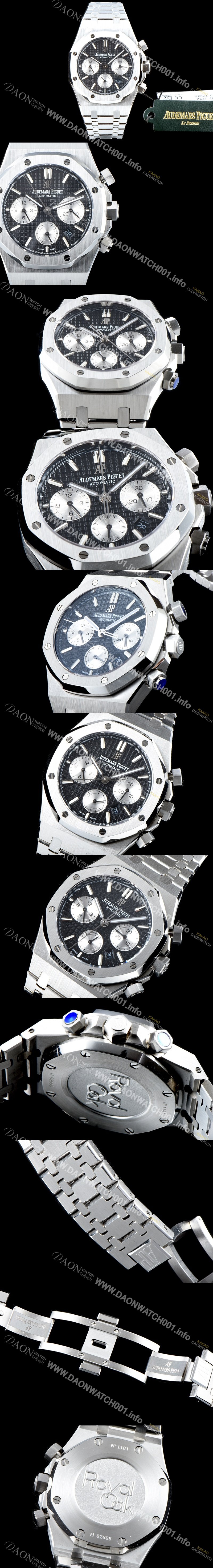 레플리카 [오데마피게] 남성용 NEW 로얄오크 26331ST.OO.1220ST.02 41mm 사이즈 드레스 워치!! 크로노그래프 블랙 와플 다이얼 브레이슬릿 신형 ETA 7750B-2 오토매틱 무브먼트 AUD0145