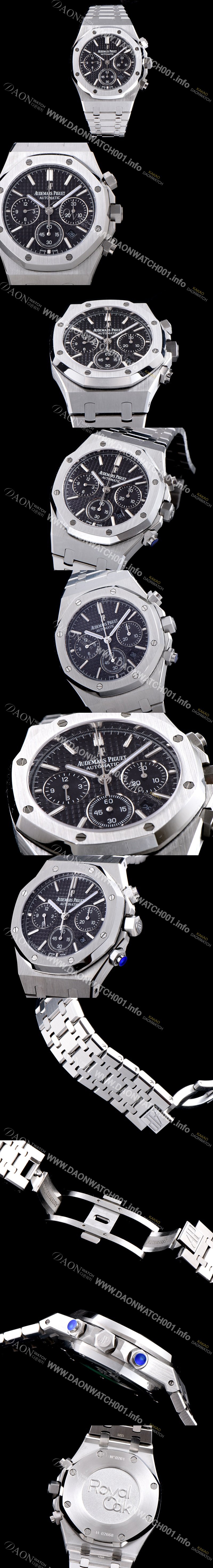 레플리카 [오데마피게] 남성용 NEW 로얄오크 26320ST.OO.1220ST.01 41mm 사이즈 드레스 워치!! 크로노그래프 블랙 와플 다이얼 브레이슬릿 신형 ETA 7750B-2 오토매틱 무브먼트 AUD0141