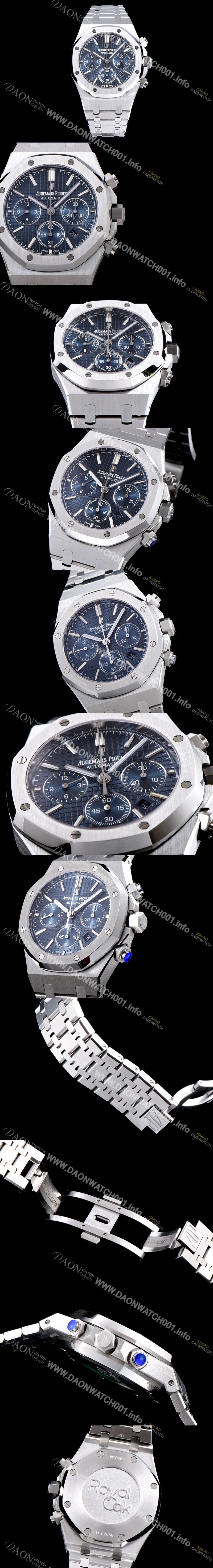 레플리카 [오데마피게] 남성용 NEW 로얄오크 26320ST.OO.1220ST.03 41mm 사이즈 드레스 워치!! 크로노그래프 블루 와플 다이얼 브레이슬릿 신형 ETA 7750B-2 오토매틱 무브먼트 AUD0140