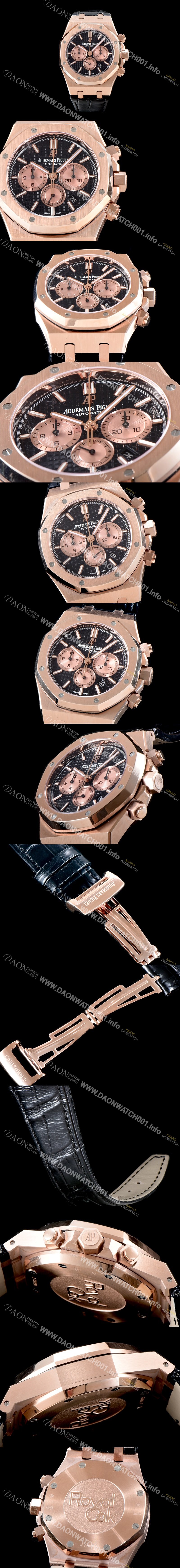 레플리카 [오데마피게] 남성용 NEW 로얄오크 26320OR.OO.1220OR.01 18K 로즈골드 41mm 사이즈 드레스 워치!! 크로노그래프 블랙 와플 다이얼 브레이슬릿 신형 ETA 7750B-2 오토매틱 무브먼트 AUD0120