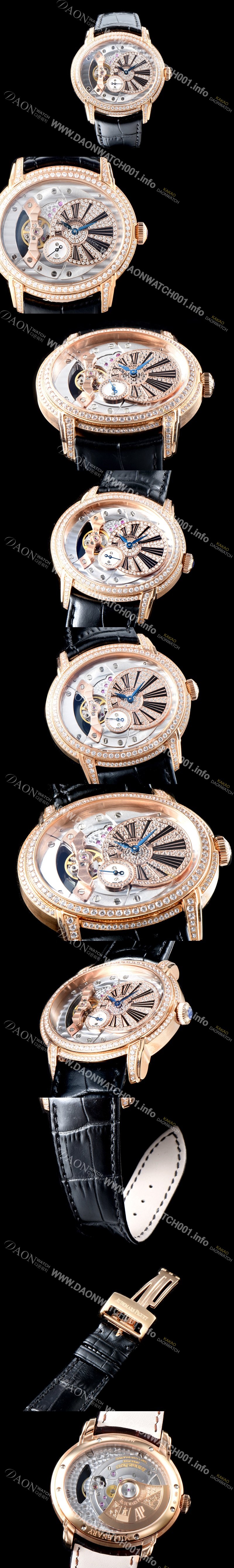 레플리카 [오데마피게] 남성용 밀레어리 럭셔리 베젤 투라인 77247OR.ZZ.A812CR.01 18K 로즈골드 다이아몬드 셋팅&골드 스켈레톤 다이얼 오토매틱 무브먼트 AUD0110