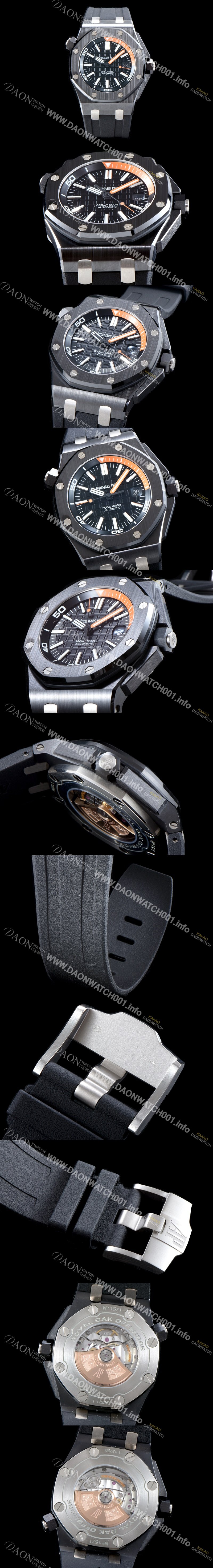 레플리카 [오데마피게] 남성용 블랙 세라믹 다이버!!로얄오크 오프쇼어15707CE.OO.A002CA.01 블랙 와플 다이얼 오토매틱 무브먼트 AUD0101