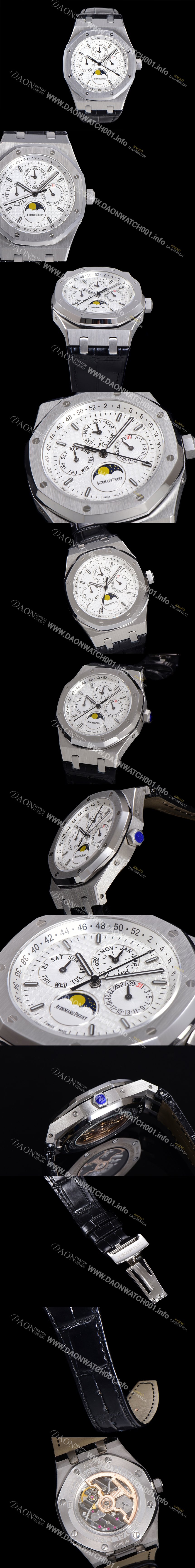 레플리카 [오데마피게] 남성용 로얄오크 퍼펙츄얼 캘린더 41mm 오토매틱 T5134 타입 가죽줄 화이트다이얼 aud9513