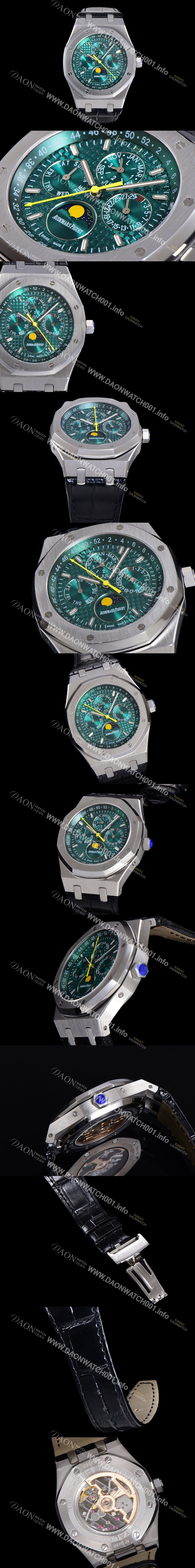 레플리카 [오데마피게] 남성용 로얄오크 퍼펙츄얼 캘린더 41mm 오토매틱 T5134 타입 가죽줄 그린다이얼 aud1953