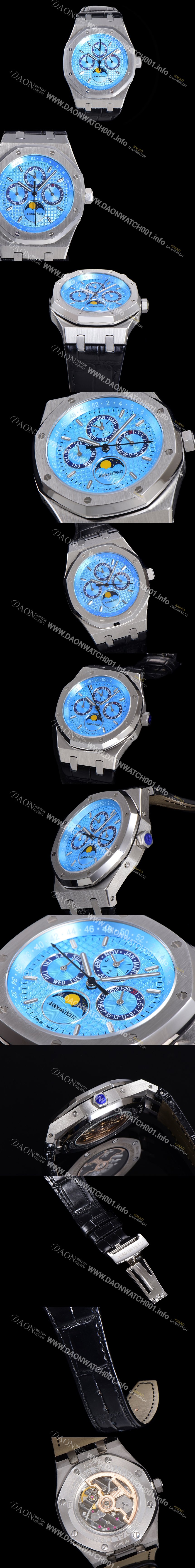 레플리카 [오데마피게] 남성용 로얄오크 퍼펙츄얼 캘린더 41mm 오토매틱 T5134 타입 가죽줄 블루다이얼 aud1513