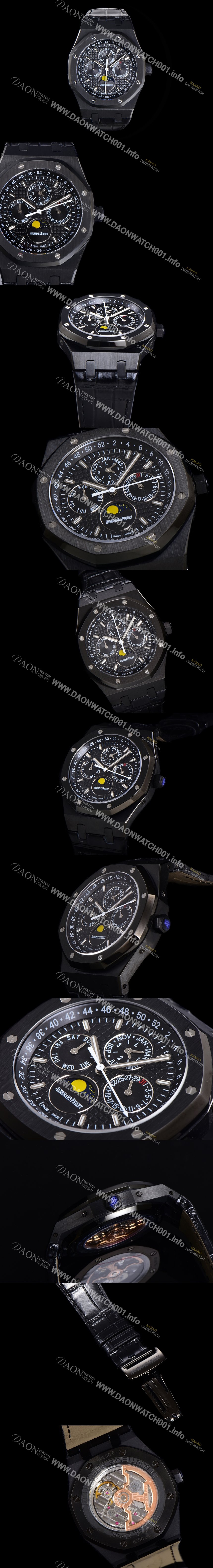 레플리카 [오데마피게] 남성용 로얄오크 퍼펙츄얼 캘린더 41mm 오토매틱 T5134 타입 PVD블랙 무광 코팅 가죽줄 블랙다이얼  aud1359