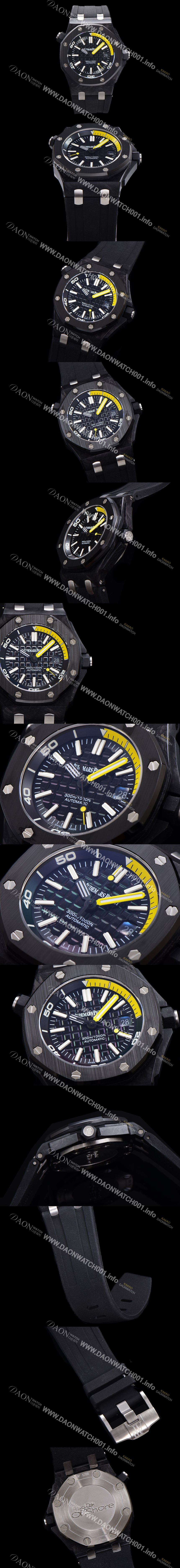 레플리카 [오데마피게] 남성용 로얄오크 오프쇼어 오토매틱 Cal.3120 타입 블랙 PVD코팅  43mm 우레탄줄 민트 화이트다이얼 aud2911