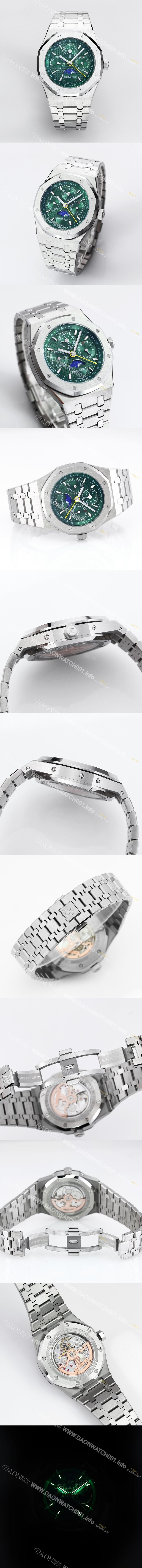 레플리카 [오데마피게] 남성용 로얄오크 26574 퍼페츄얼 캘린더 문페이즈 41mm 그린 다이얼 신형 5134 오토매틱 무브먼트 aud4208