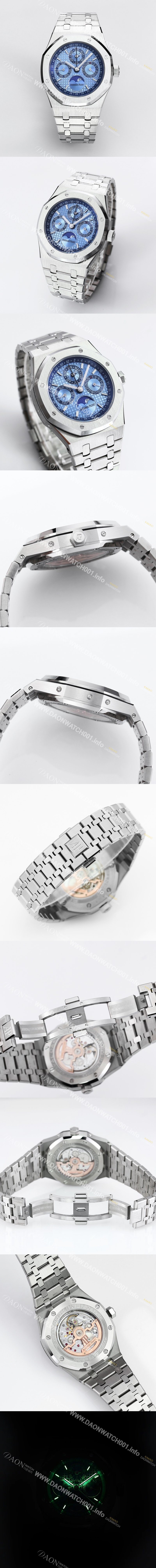 레플리카 [오데마피게] 남성용 로얄오크 26574 퍼페츄얼 캘린더 문페이즈 41mm 아이스블루 다이얼 신형 5134 오토매틱 무브먼트 aud4210