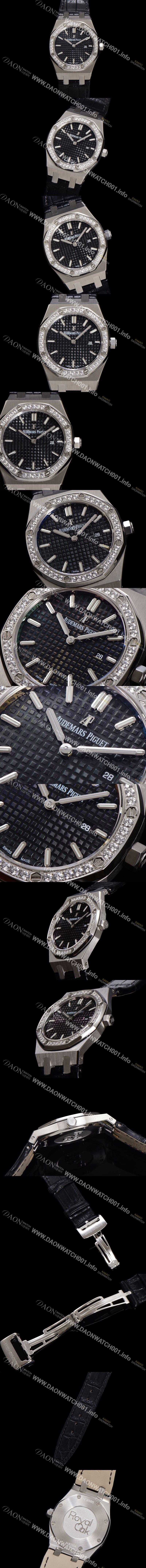 레플리카 [오데마피게] 여성용 로얄오크 67651ST.ZZ.D002CR.01 악어가죽줄 33mm 쿼츠 무브먼트 블랙 와플 다이얼 aud6516