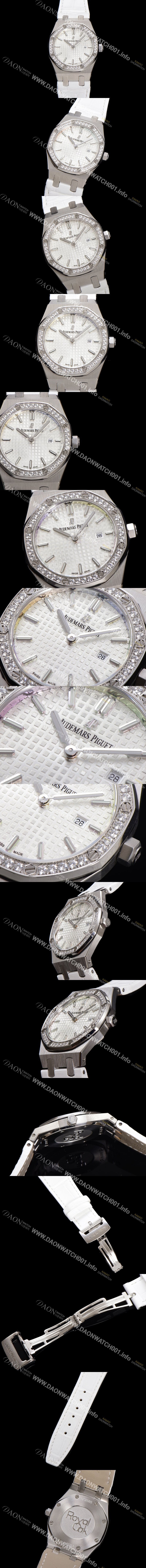 레플리카 [오데마피게] 여성용 로얄오크 67651ST.ZZ.D011CR.01 악어가죽줄 33mm 쿼츠 무브먼트 화이트 와플 다이얼 aud6517