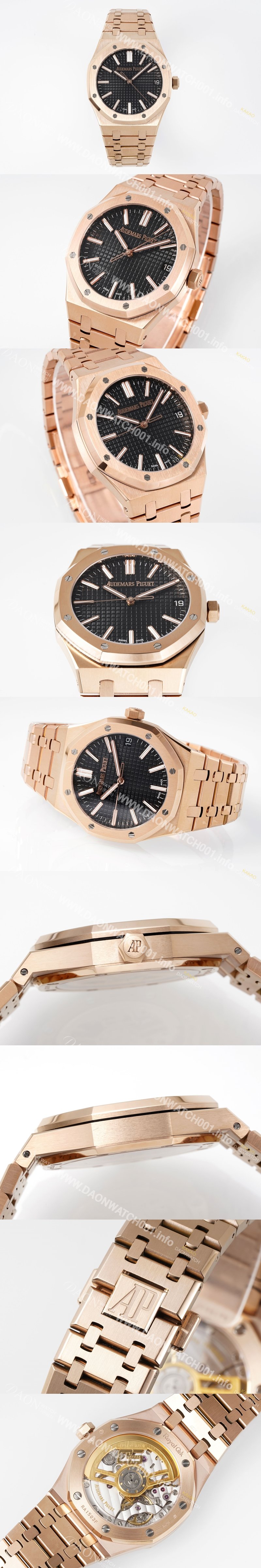 레플리카 [오데마피게] 남성용 로얄오크 셀프와인딩 15510OR.OO.D002CR.02 18K 로즈골드 41mm 오토매틱 Cal.4302 무브먼트 블랙 와플 다이얼 aud6549