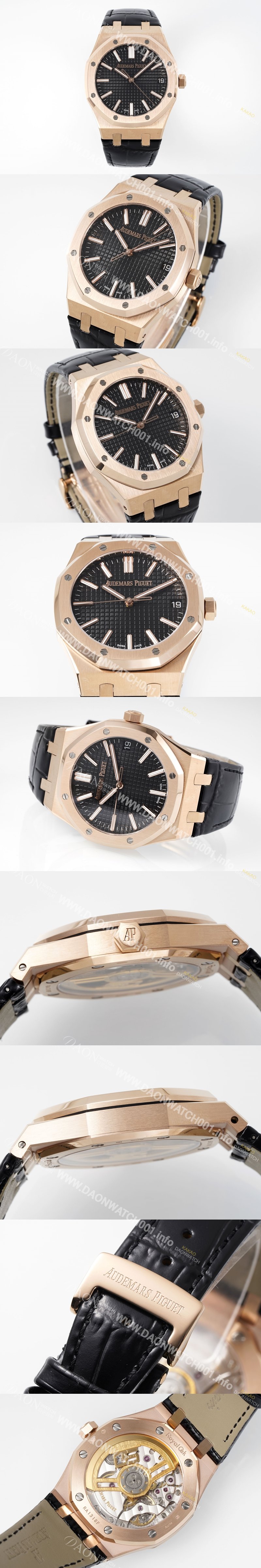 레플리카 [오데마피게] 남성용 로얄오크 셀프와인딩 15510OR.OO.D002CR.02 18K 로즈골드 41mm 오토매틱 Cal.4302 무브먼트 블랙 와플 다이얼 aud6550