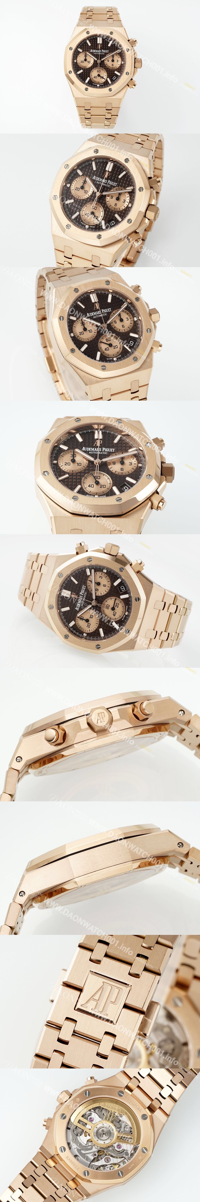 레플리카 [오데마피게] 남성용 로얄오크 26239OR.OO.1220OR.02 크로노그래프 18K 로즈골드 41mm 오토매틱 Cal.4401 타입 브라운 와플 다이얼 aud6558