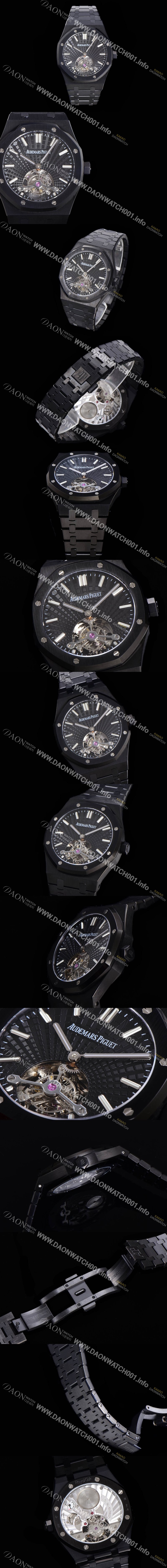 레플리카 [오데마피게] 남성용 로얄오크 Calibre 2924 투어빌론/수동기계식 41미리 금장 18K로즈골드 블랙다이얼 AUD75258